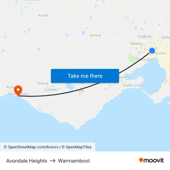 Avondale Heights to Warrnambool map