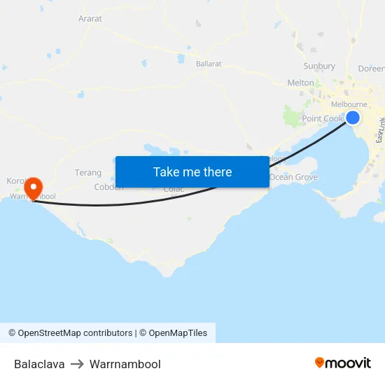 Balaclava to Warrnambool map