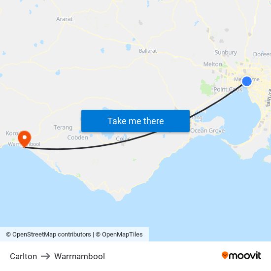 Carlton to Warrnambool map