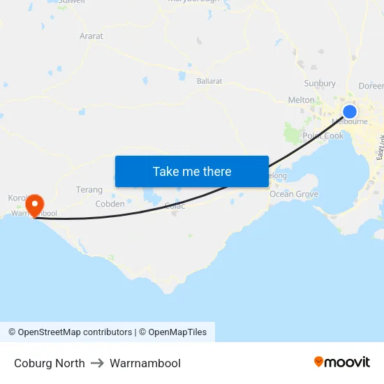 Coburg North to Warrnambool map