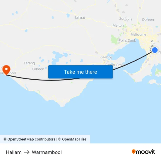 Hallam to Warrnambool map
