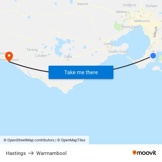 Hastings to Warrnambool map