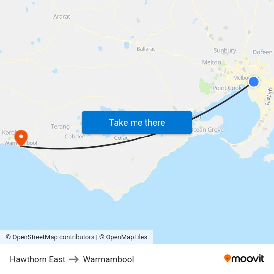 Hawthorn East to Warrnambool map