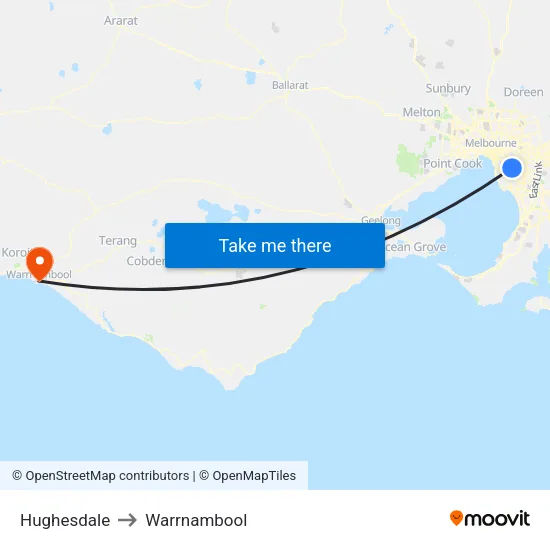 Hughesdale to Warrnambool map