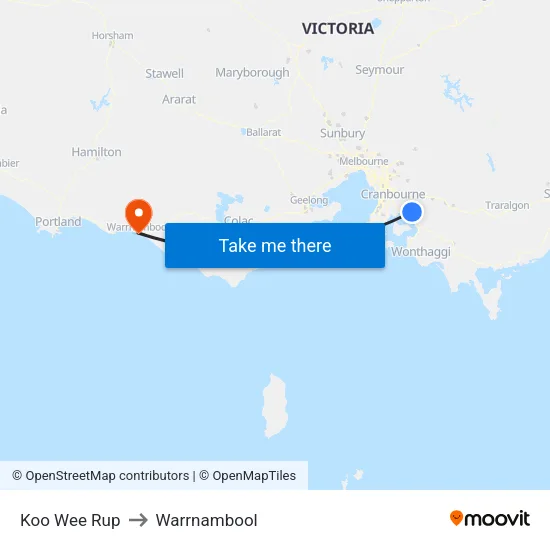 Koo Wee Rup to Warrnambool map