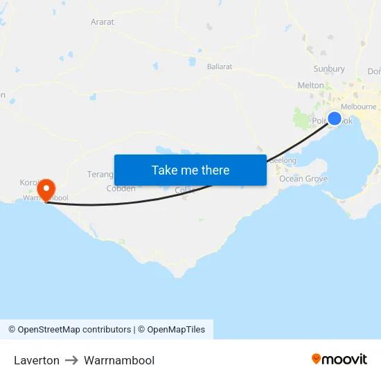 Laverton to Warrnambool map