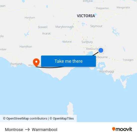 Montrose to Warrnambool map