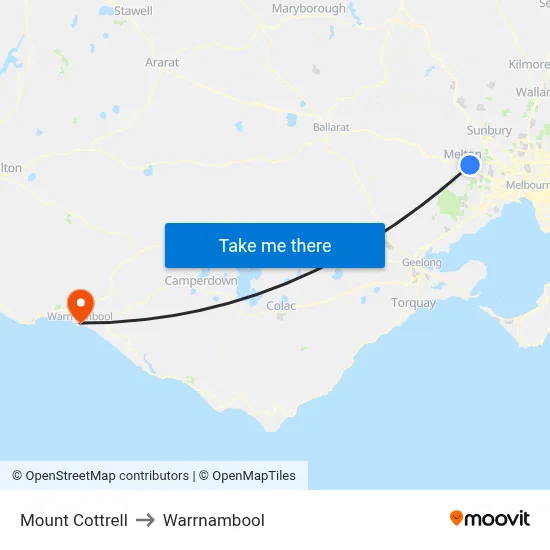 Mount Cottrell to Warrnambool map