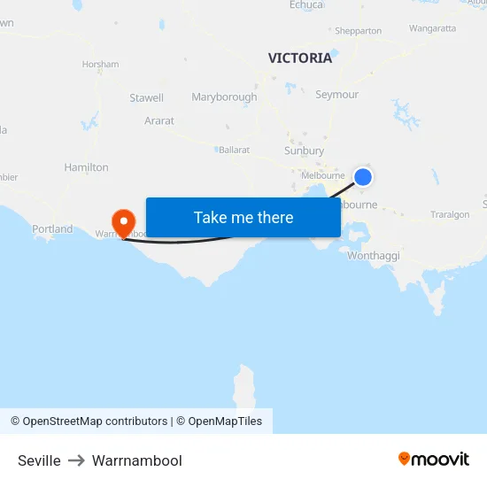 Seville to Warrnambool map