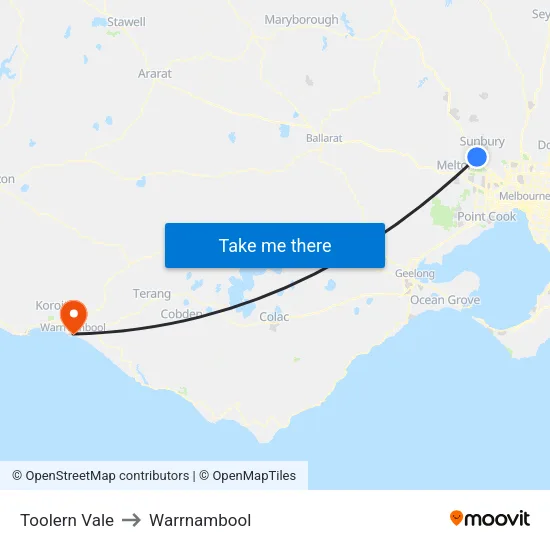 Toolern Vale to Warrnambool map