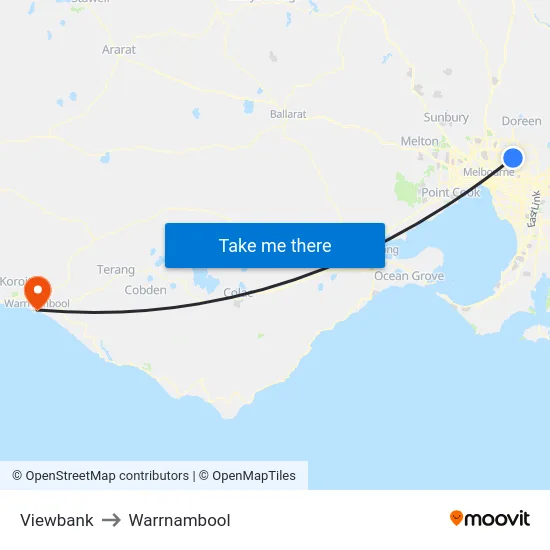 Viewbank to Warrnambool map