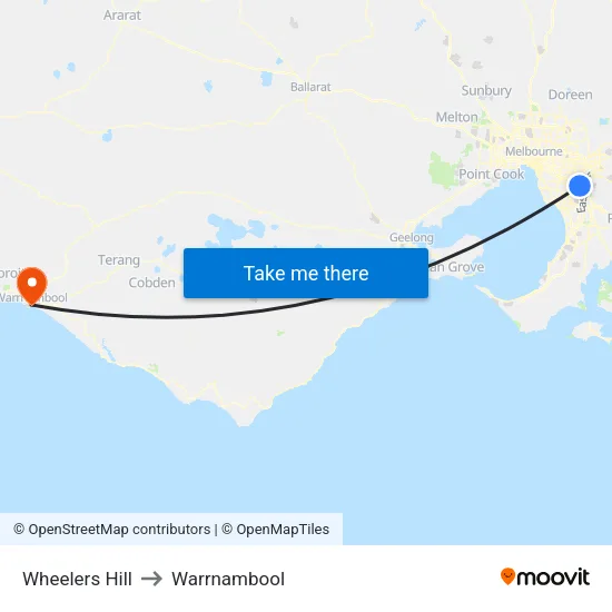 Wheelers Hill to Warrnambool map