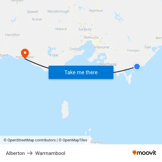 Alberton to Warrnambool map