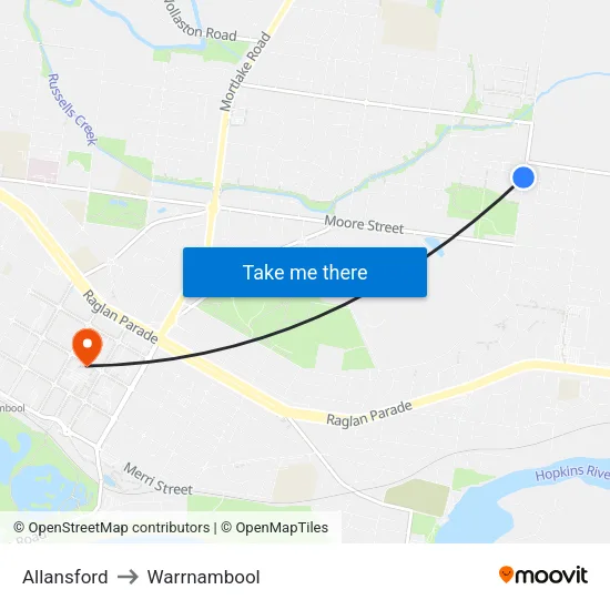 Allansford to Warrnambool map