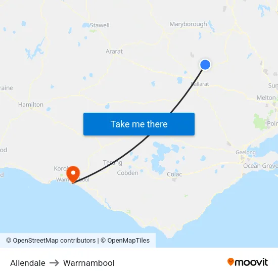 Allendale to Warrnambool map