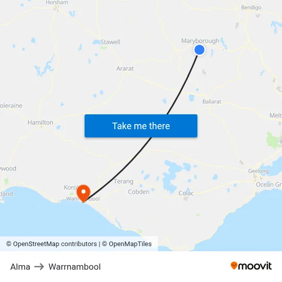 Alma to Warrnambool map