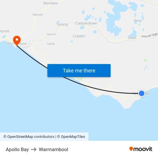 Apollo Bay to Warrnambool map
