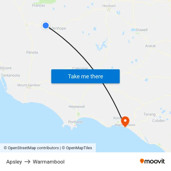 Apsley to Warrnambool map