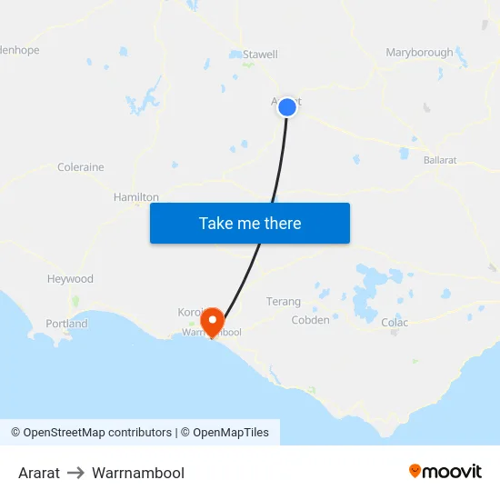 Ararat to Warrnambool map