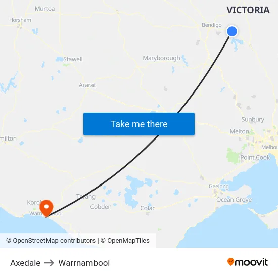 Axedale to Warrnambool map
