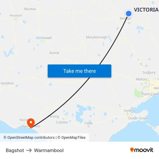 Bagshot to Warrnambool map