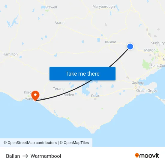 Ballan to Warrnambool map