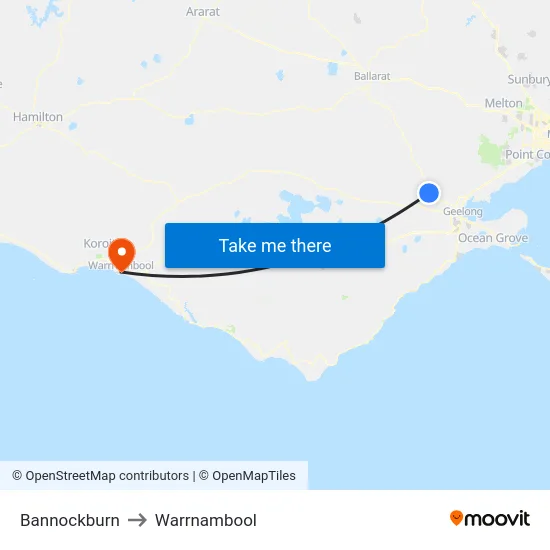 Bannockburn to Warrnambool map