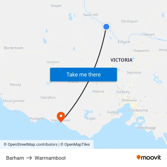Barham to Warrnambool map