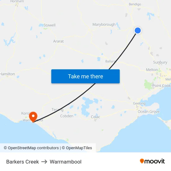 Barkers Creek to Warrnambool map