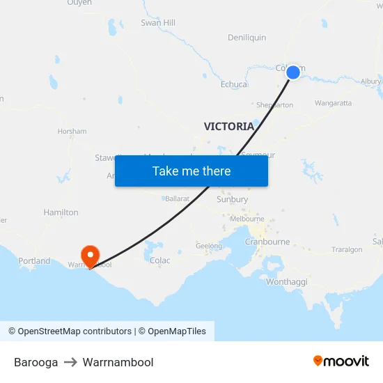 Barooga to Warrnambool map