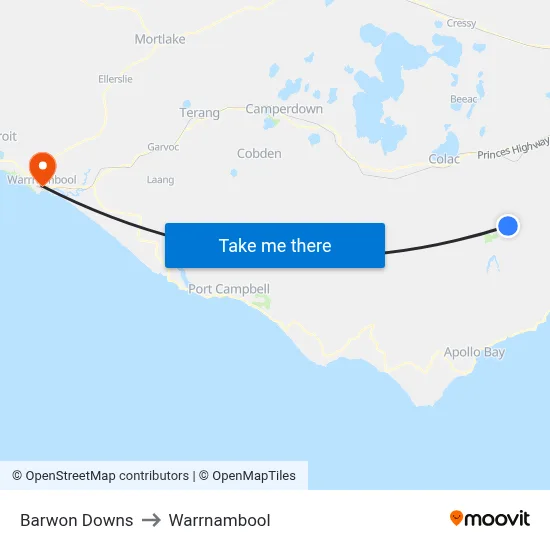 Barwon Downs to Warrnambool map