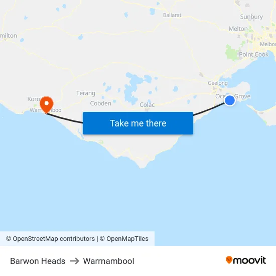 Barwon Heads to Warrnambool map