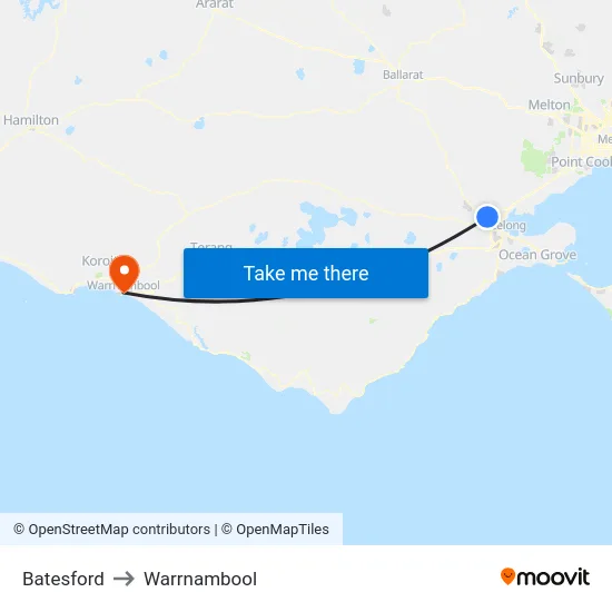 Batesford to Warrnambool map