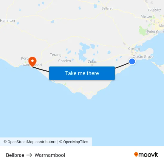 Bellbrae to Warrnambool map