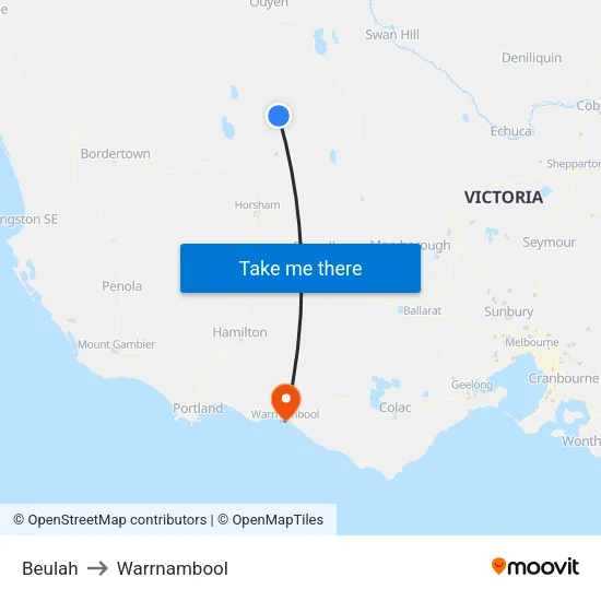 Beulah to Warrnambool map