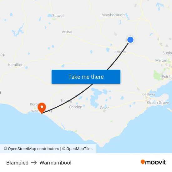 Blampied to Warrnambool map