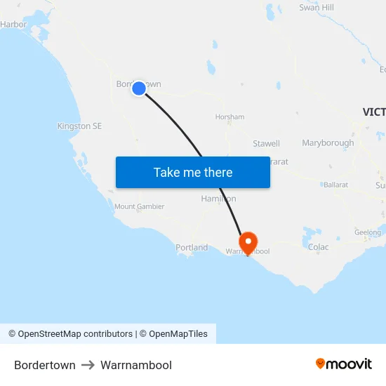 Bordertown to Warrnambool map