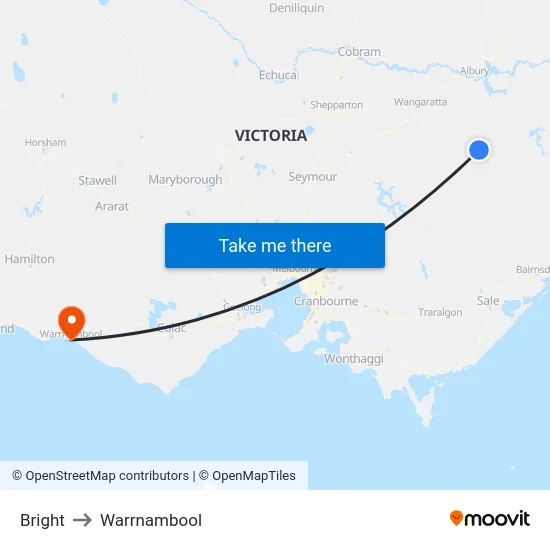 Bright to Warrnambool map