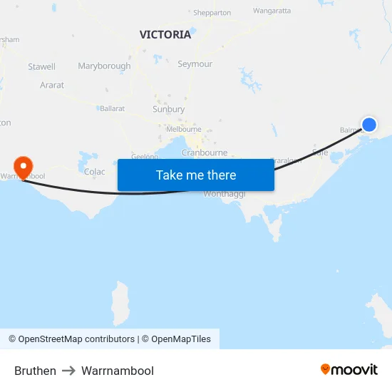 Bruthen to Warrnambool map