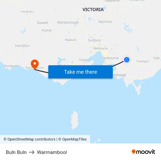 Buln Buln to Warrnambool map