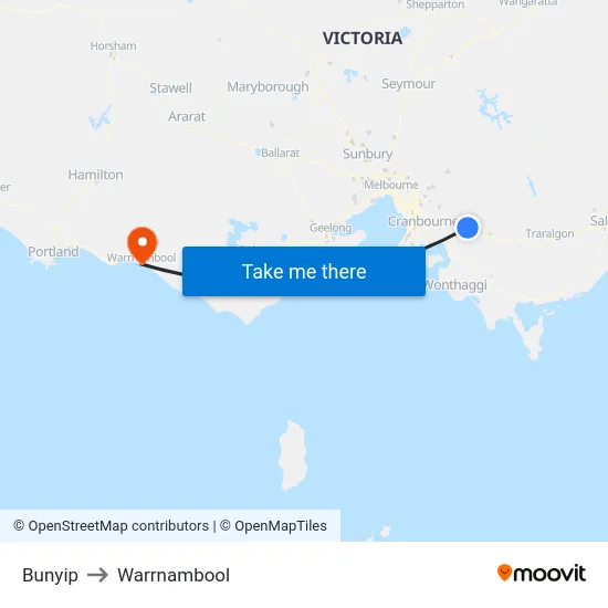 Bunyip to Warrnambool map