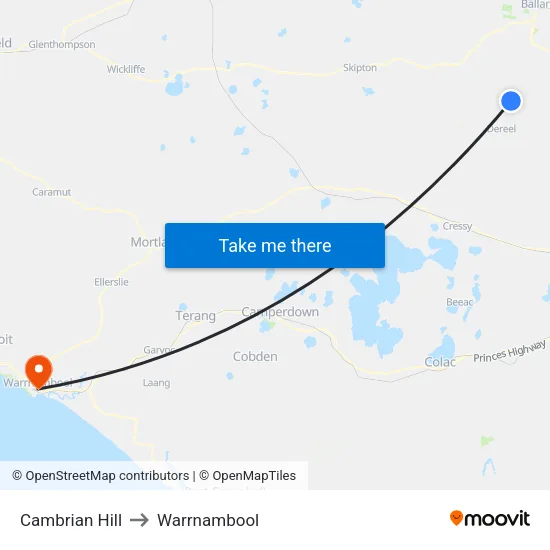 Cambrian Hill to Warrnambool map