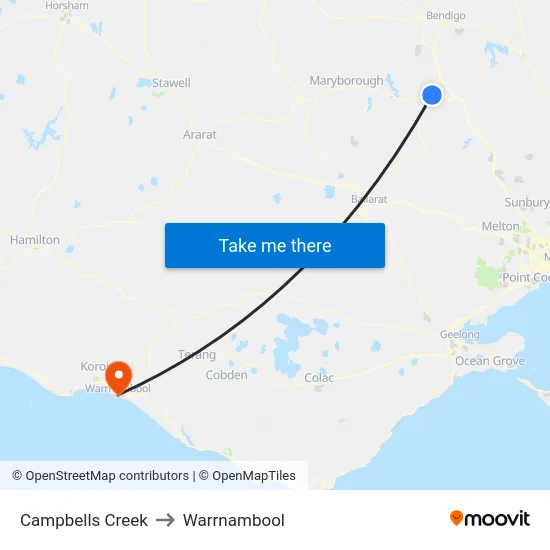 Campbells Creek to Warrnambool map