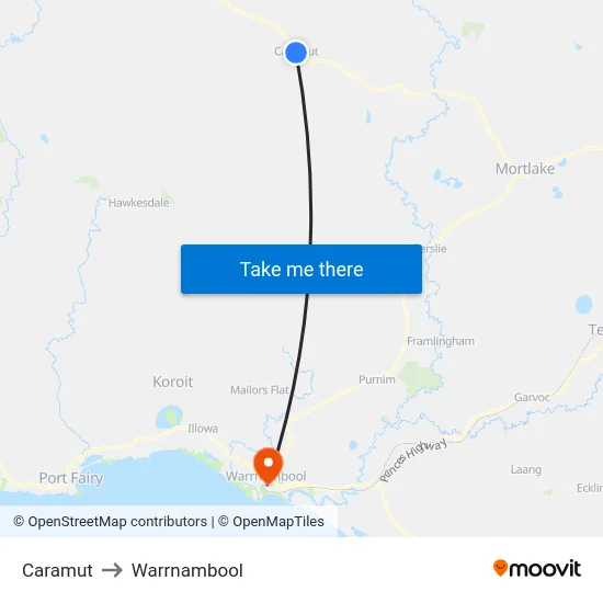 Caramut to Warrnambool map