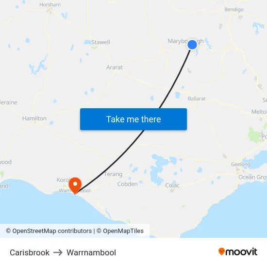 Carisbrook to Warrnambool map