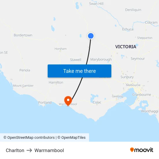 Charlton to Warrnambool map