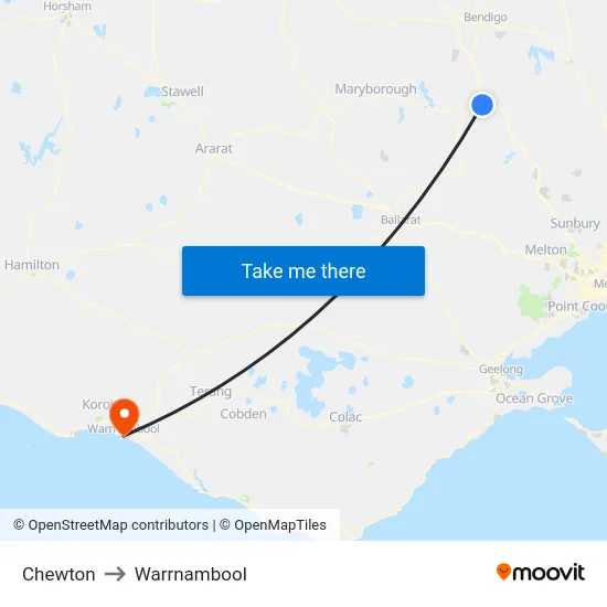 Chewton to Warrnambool map