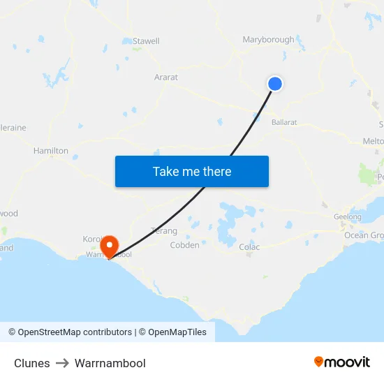 Clunes to Warrnambool map
