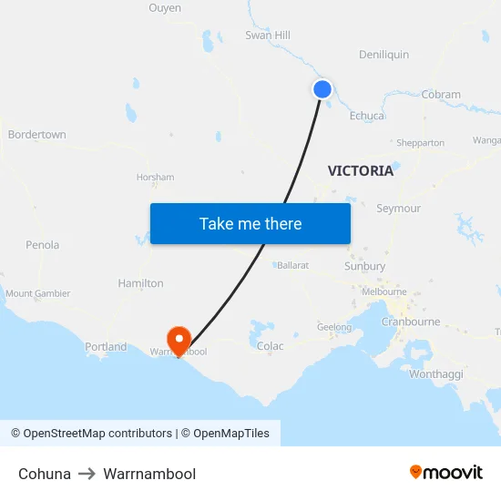 Cohuna to Warrnambool map