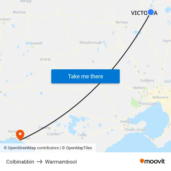 Colbinabbin to Warrnambool map